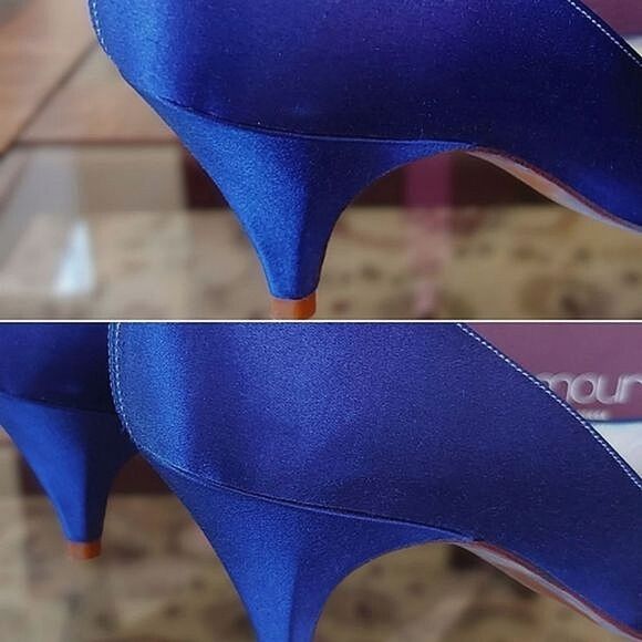 Vtg 80s Stuart Weitzman for Mr. Seymour blue sateen pumps - Picture 15 of 16